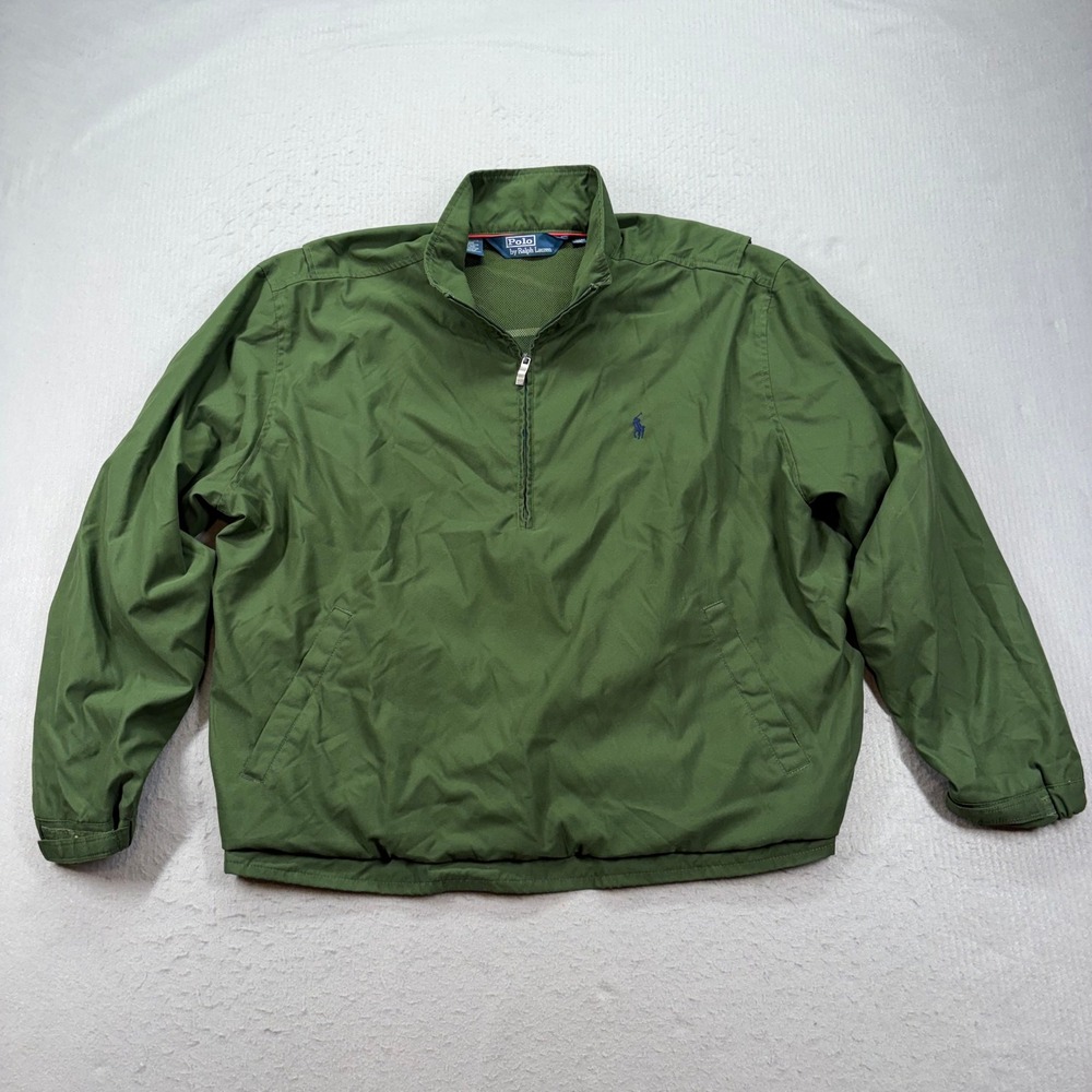 Polo Ralph Lauren Windbreaker Mens XL Green 1/4 Zip Mesh Lined Pullover Jacket